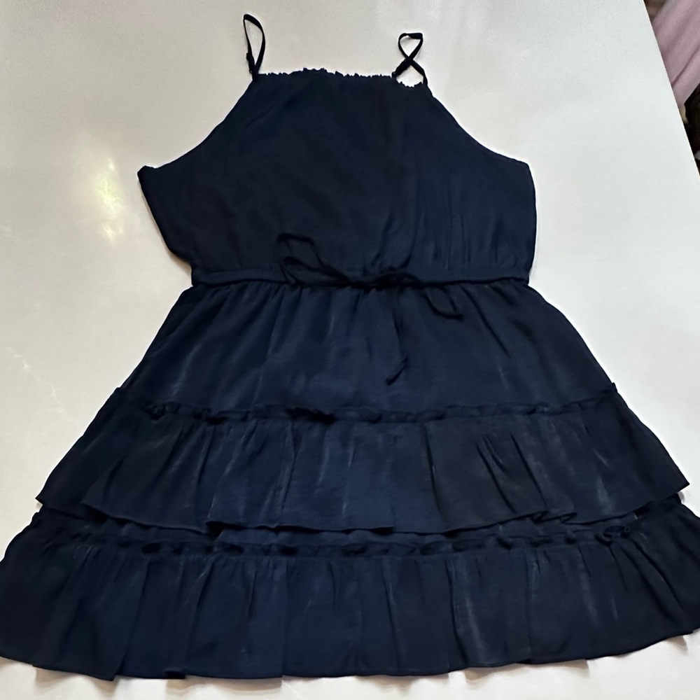 Bar III Navy Tiered Layered Ruffle Dress, XL